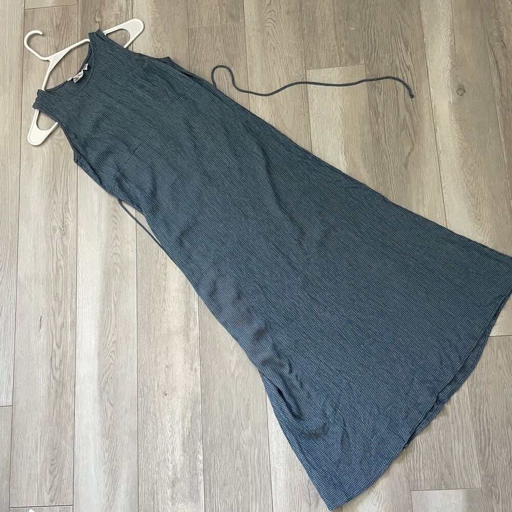 Vintage Gingham Dress jody check midi fit flare womens Blue (large) minimalist